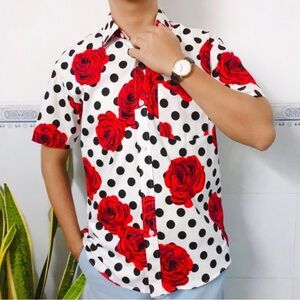 SSLR Men's Red Rose Polka Dot Shirt